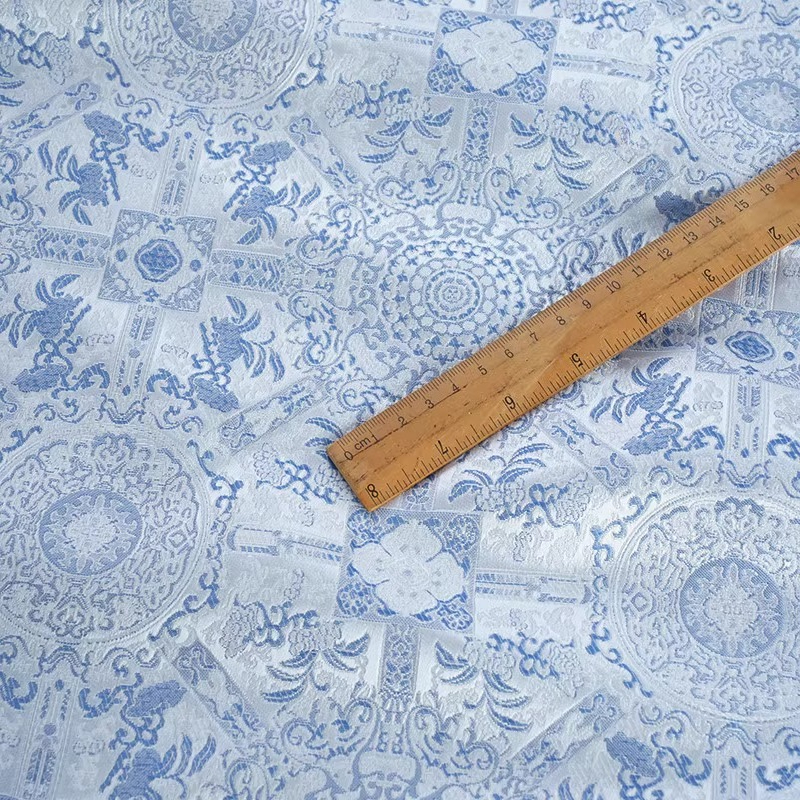 Sky Blue Jacquard Sewing Fabri - Vintage Sewing Textile reseña y precio