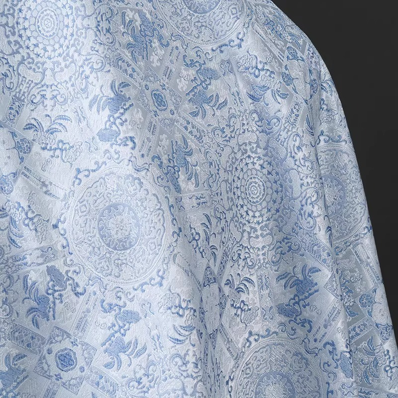 Sky Blue Jacquard Sewing Fabri - Vintage Sewing Textile reseña y precio